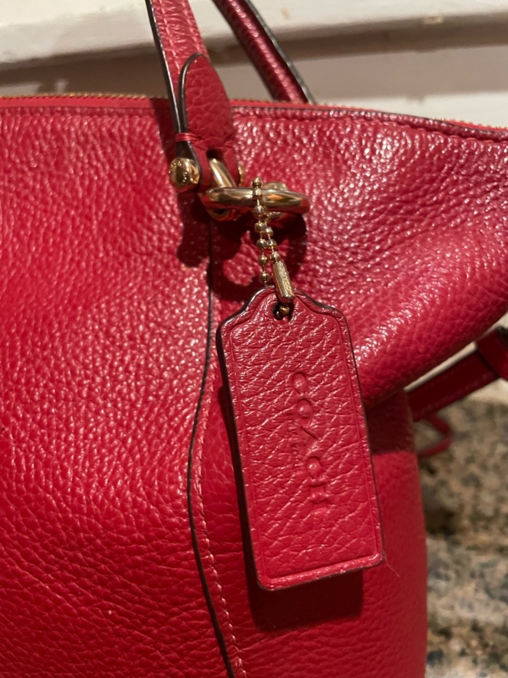 Coach Kacey Red Pebbled Leather Satchel with Gold Hardware - Picture 3 of 10